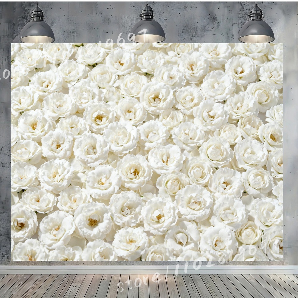 Photography Backdrop Muslin - Pure White Peony Arrangement Vinyl Backdrop