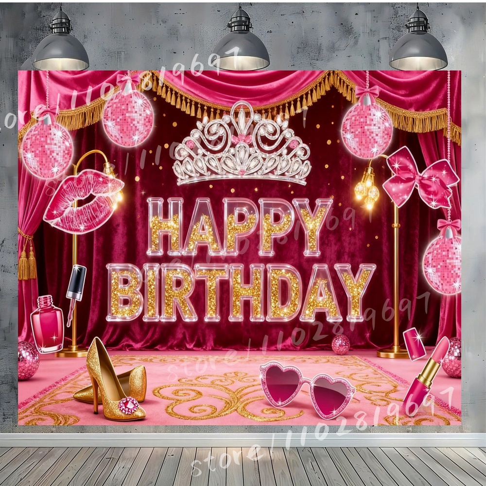 Crown Pink Disco Ball Birthday - Photography Backdrop Muslin review and price